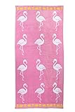 jilda-tex Strandtuch 90x180 cm Badetuch Strandlaken Handtuch 100% Baumwolle Velours Frottier Pflegeleicht (Flamingo Tropical)