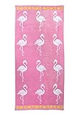 jilda-tex Strandtuch 90x180 cm Badetuch Strandlaken Handtuch 100% Baumwolle Velours Frottier Pflegeleicht (Flamingo Tropical)