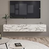 moebel17 TV Lowboard Acworth Sideboard Board stehend, Weiß mit Marmor Optik, Holz, mit Tür und Regalen an den Seiten, viel Stauraum, für Wohnzimmer, Designerstück,160 x 29,6 x 30 cm, 9604