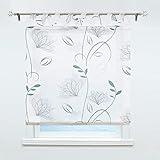 ESLIR Raffrollo mit Schlaufen Leinen Gardinen Küche Landhaus Raffgardine Wohnzimmer Schlaufenrollo Ausbrenner Vorhänge Kinderzimmer Lotosblume Muster BxH 120x140cm 1 Stück