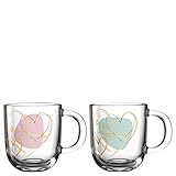 Leonardo Emozione Geschenk Tassen Freundin wundervoll, 2er Set, spülmaschinengeeignete Glas-Tassen mit Herz Motiv, mikrowellenfeste Teetassen, 400 ml, 042718