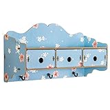 Kreatives Wandregal Holz Wandbehang 3 Schubladen 3 Haken Garderobe Heimdekoration Aufbewahrungsregal (Farbe: Braun) (Blau)