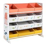 SONGMICS Spielzeugregal, Kinderzimmerregal mit 12 Stoffboxen, für Bücher und Spielzeug, Spielzeug-Organizer, Kinderzimmer, für Kinder, multifunktional, weiß GKRS04WT