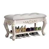 Gepolsterte PU-Sitzbank, rechteckige Eingangsbank mit Holzbeinen, Eingangsbank mit Regal, Schuhregalbank für Eingangsflur, Wohnzimmer, Schlafzimmer, 60/80 * 32 * 46 cm, 80 cm