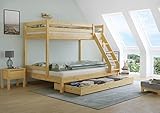 Erst-Holz® Doppel-Etagenbett 140x200 und 90x200 Erwachsenen-Stockbett Kiefer Massivholz Natur V-60.18-09-14, Ausstattung:Rollrost und Bettkasten inkl.