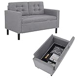 Mingone Sofa 2 Sitzer Sofa mit Stauraum Couch Sessel Klein mit Lehne Modern Design aus Kissen Leinen Sofa für 2 Personen,Hellgrau