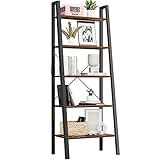 Leiterregal mit 5 Ebenen Standregal aus Holz Metall Bücherregal schwarz Regal für Wohnzimmer Arbeitszimmer Küche Badezimmer Schlafzimmer 38.5x56x171 cm