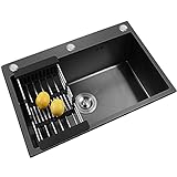 Küchenspüle Küchenspüle Einzelspüle Spüle Balkonspüle Edelstahlspüle Unterbauspüle (Color : Schwarz, S : 50 * 45cm)