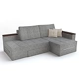 VitaliSpa XXL Ecksofa mit Schlaffunktion 240 x 160 cm Grau - Eckcouch Relax Sofa Couch Schlafsofa Kissen Schlafcouch Taschenfederkern