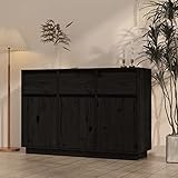 JUNZAI Sideboard, Kommode Schlafzimmer, Komodenschrank, Möbel Schlafzimmer, Sidebordmöbel, Schwarz 110x34x75 cm Massivholz Kiefer