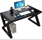 KRHINO Computertisch Moderner und einfacher Desktop-Computertisch, Bürotisch aus gehärtetem Glas, Computertisch for zu Hause, mit Gewindeloch Beweglicher Tisch (Color : Black, Size : 120 * 60 * 75cm)