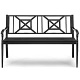 RELAX4LIFE Gartenbank Metall, Parkbank Wetterfest, Sitzbank mit Rückenlehne & Armlehne, Eisenbank für 2-3 Sitzer, Ruhebank Retro, Gartenmöbel Stahl, Bank für Garten Park Balkon (Schwarz mit Muster)