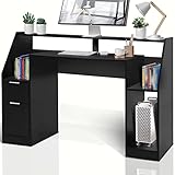 MIADOMODO® Schreibtisch - 123 x 55 x 90 cm, mit Schubladen und Stauraum, Schwarz, MDF, Einfache Montage - PC-Tisch, Computertisch, Bürotisch, Officetisch