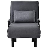 Schlafsessel Schlafsofa, klappbarer Sofasessel mit Kissen, 2-in-1 umwandelbare Chaiselongue für eine Person, abnehmbarem Kissen & gepolstertem Sitz, bis 150 kg belastbar,Grey