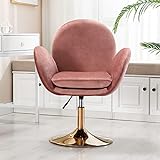 Wahson Sessel Samt Drehstuhl höhenverstellbar Loungesessel Polsterstuhl mit goldenem Sockel Schminkstuhl für Schlafzimmer/Wohnzimmer/Schminktisch (Rosa)
