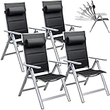 Casaria 4er Set Gartenstühle Hochlehner Alu Lehne 7-Fach Verstellbar Gepolstert 120kg Belastbarkeit Wetterfest Terrasse Balkon Camping Stuhl Sessel Silber