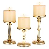 Inweder Kerzenhalter Kerzenständer Gold für Stumpenkerzen - Set mit 3 Hoher Kerzenhalter Stumpenkerzenhaltern Metallkerzenhalter Kerzenständer Weihnachten für Tisch Hochzeit Kamin Wohnzimmer Deko