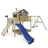 WICKEY Spielturm Klettergerüst Smart Coast mit Schaukel & Blauer Rutsche, Outdoor Kinder Kletterturm mit Sandkasten, Leiter & Spiel-Zubehör für den Garten