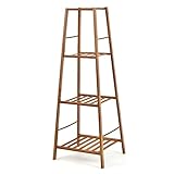 HOMASIS Mehrzweckregal aus Bambus mit 4 Riani, Blumentreppe, vertikales Pflanzenregal, geeignet für kleine Räume, Ständer für Blumen, Ornamente, für den Außen- & Innenbereich, 34 x 34 x 99 cm (Braun)
