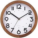 Wanduhr Klein, 20cm Vintage Stil Holz Wanduhr, Leise Ohne Tickgeräusche Batteriebetriebene Analog Wanduhr, Rustikal Dekorative Wanduhr für Küche Wohnzimmer Schlafzimmer, Büro, Café