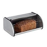 Relaxdays 10023832, Silber Brotkasten Edelstahl, Kleine Brotbox, Brot frisch halten, flach und Platz