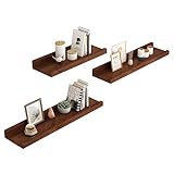 KOSTING Schweberegale zur Wandmontage, 3er-Set, Wandregale aus Massivholz, wandmontierte Holzregale, Fotoleistenregal, for Schlafzimmer, Wohnzimmer, Badezimmer, Küchenbüro