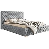 MOTIVENA Diana Chesterfield Bett, Polsterbett 120x200 mit Bettkasten, mit Kopfteil, ohne Matratze, Samt, Grau (Stauraumbett 120x200, Bett 120x200 mit Lattenrost, Bett 120x200 mit Stauraum)