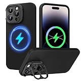 Doeshine für iPhone 14 Pro Max Hülle kompatibel mit MagSafe, Soft Silikon handyhülle mit Kameraschutz Ständer, Schnellladen Magnetische Schutzhülle, Stoßfester Kratzfestem Militärschutz Case (Schwarz)