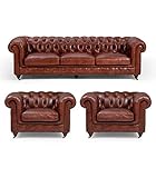 JVmoebel Sofagarnitur 3+1+1 Sitzers Klassische Luxus Chesterfield Sofa Leder Couch Set