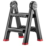 KADAX Werkstatt Klappleiter, 47x44x63cm Trittleiter aus Kunststoff, Klapptritt mit 2 Stufen, Belastbar bis 150kg, Stufenleiter, Büro Tritthocker (2 Stufen/Schwarz)