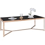 FineBuy Couchtisch Metall/Glas 120 x 60 cm Kupfer/Schwarz Beistelltisch | Couchtisch mit Glasplatte | Ablagetisch Modern | Großer Wohnzimmertisch | Glastisch mit Metallgestell