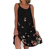 Eauptffy Damen Tunika Kleid Sommer Kurz Kleider Elegant Blusenkleid Rundhalsausschnitt Osterkleid Ärmelloses Bohokleid Leinenoptik Blusenkleid Für Strand Und Pool Urlaub Schlafanzüge Locker Dress