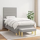 Tidyard Boxspringbett mit Matratze & Bank Polsterbett Hotelbett Schlafzimmerbett Bett mit Kopfteil Gästebett Jugendbett Designerbett Doppelbett/Einzelbett Bettrahmen Hellgrau 80x200 cm Stoff