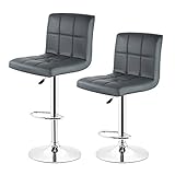 Flyelf 2er-Set Barhocker Leder mit Rückenlehne drehbar höhenverstellbar 92-112cm (2 Barhocker/Grau)