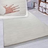 Paco Home Hochflor Teppich Wohnzimmer Schlafzimmer Shaggy Modern Flauschiger Fellteppich Weich Fell Imitat Kunstfell Einfarbig, Grösse:120x160 cm, Farbe:Creme