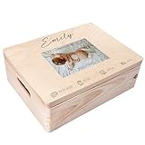 Creative Deco Foto Erinnerungsbox Baby Holzkiste Personalisiert | 40 x 30 x 14 cm (+/-1cm) | für Geburt & Taufe | Groß Natur Geschenk Spielzeugkiste Holzbox mit Deckel Gravur