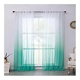 Mesnt Gardine Halbtransparent, Polyester Gradient Halbtransparent Voile Transparenter Netzvorhang, Seeblau, H183 x B86 cm