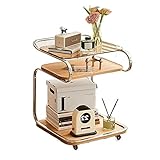 Kaffeetisch 2-stufiger rollbarer Beistelltisch mit Ablageflächen und Rollen, mobiler Sofa-Beistelltisch, Beistelltisch, Nachttisch, Barwagen, Rollwagen for Wohnzimmer, Schlafzimmer, Badezimmer, Küche,