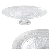 DRULINE Ø 32,5 Tortenplatte Glas mit Fuß Kuchenplatte rund Tortenplatte mit Fuß Vintage Tortenständer Hochzeit Tortenteller mit Fuß Kuchenständer Kuchen Servierplatte Kuchen Platte Tortenständer Glas