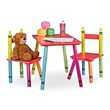 Relaxdays Kindersitzgruppe, Kindertisch mit 2 Stühlen, Mädchen & Jungen, MDF & Holz, Sitzecke fürs Kinderzimmer, bunt