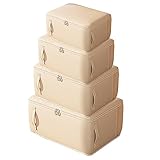 LNGFSH 4 Stücke Groß Aufbewahrungstasche mit Deckel, Wasserdicht Faltbare Unterbett Aufbewahrungstasche, mit stabilem Reißverschluss Organizer für Spielzeug Kleidung Regal Bücher, Beige