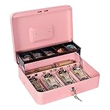 Geldkassette mit Geldfach und Schloss - Ideale Spardose für Geldverwaltung, Metallkassetten mit Schloss, Etagenschlossbox für Geld Rosa
