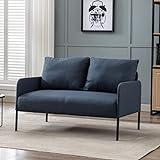 Wahson Sofa 2 Sitzer Couch mit Lehne, gepolsterter Sessel Loungesofa Stoffsofa Metallrahmen, Doppelsofa für Wohnzimmer Empfang Café, Blau