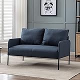 Wahson Sofa 2 Sitzer Couch mit Lehne, gepolsterter Sessel Loungesofa Stoffsofa Metallrahmen, Doppelsofa für Wohnzimmer Empfang Café, Blau