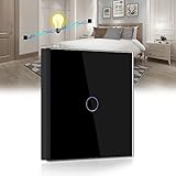 BSEED Touch Lichtschalter 1 Fach 2 Wege Glas Lichtschalter Schwarz Led Touch Schalter Touchscreen Funktioniert mit LED Lampe EU Standard(Nicht Smart Schalter)