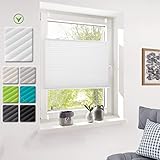 Deswell Plissee Rollo Jalousie ohne Bohren Klemmfix für Fenster & Tür Weiß 25x120cm(Breite x Höhe) Plisseerollo Stoff Sonnenschutz leicht zu montieren & Verspannt 4 Locks