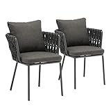 Kaile Garten Stühle 2er Set, Balkonstuhl mit Seilgeflecht & Weiches Sitzkissen & Rückenpolster, Gestell aus rostfreiem Aluminium, bis 150 kg belastbar, 63x61x70 cm