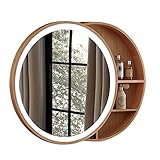 Spiegelschrank Bad Gleiten,Spiegelschrank Bad Mit Beleuchtung, Runder Badezimmer-SpiegelschrankIntelligentes Anti-Fog-SchließFach Aus Holz, Badspiegelschrank Geeignet FüR Bad, (Size:50cm/19.7 inches)