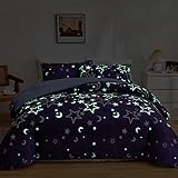 GETIYA Modern Bettwäsche 155x220 Weich Mikrofaser Bettwäsche Stern Mond Leuchtend im Dunkeln Bettbezug Violett Lila Bettwäsche Mädchen Damen Deckenbezug Einzelbett mit Kissenbezug 80x80