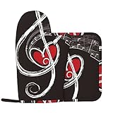 Music Symbols Love Ofenhandschuh-Set, hitzebeständig, Kochhandschuh, für Küche, Kochen, Backen und Grillen im Freien
